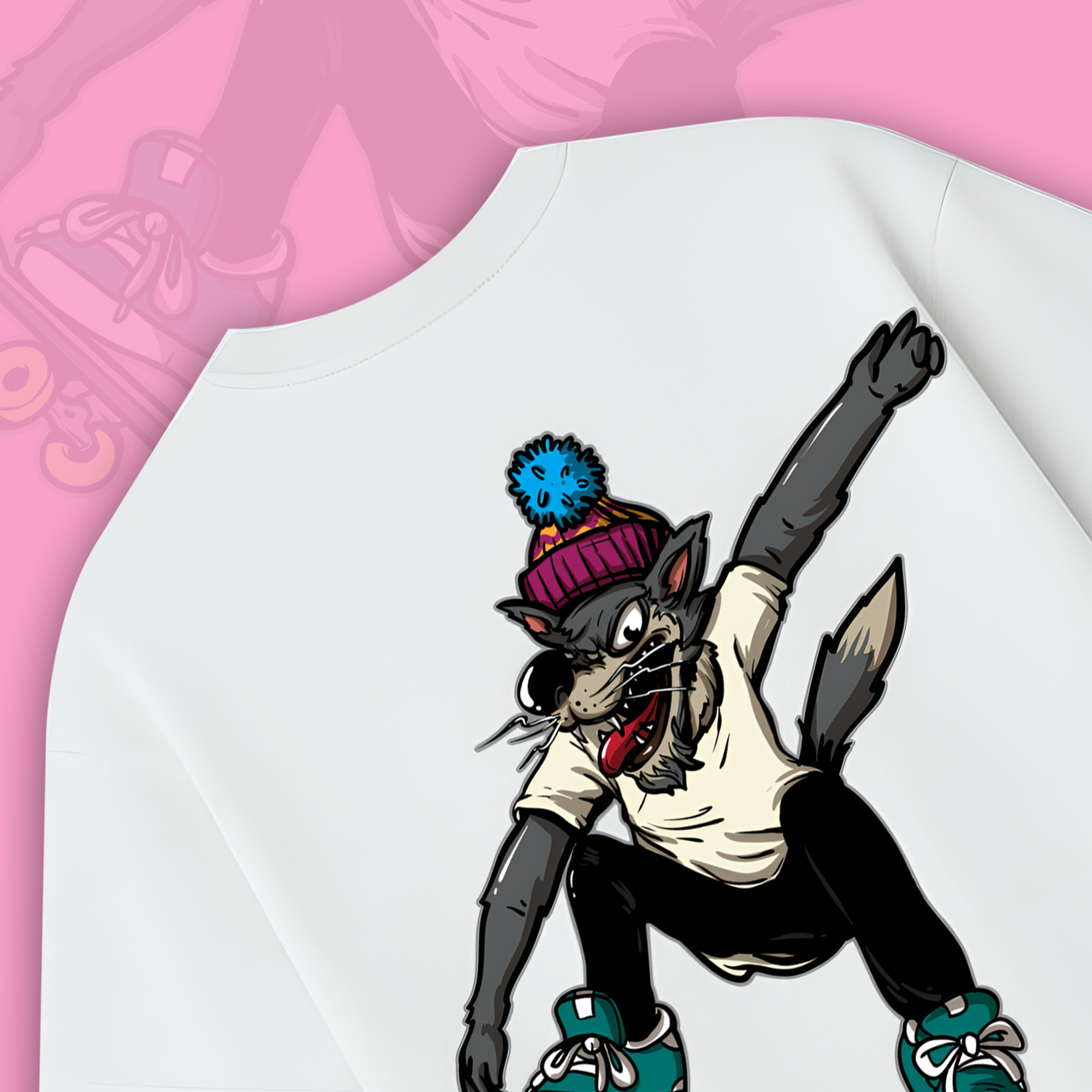 Kickflip Wolf Brat-Skater Oversized Tee